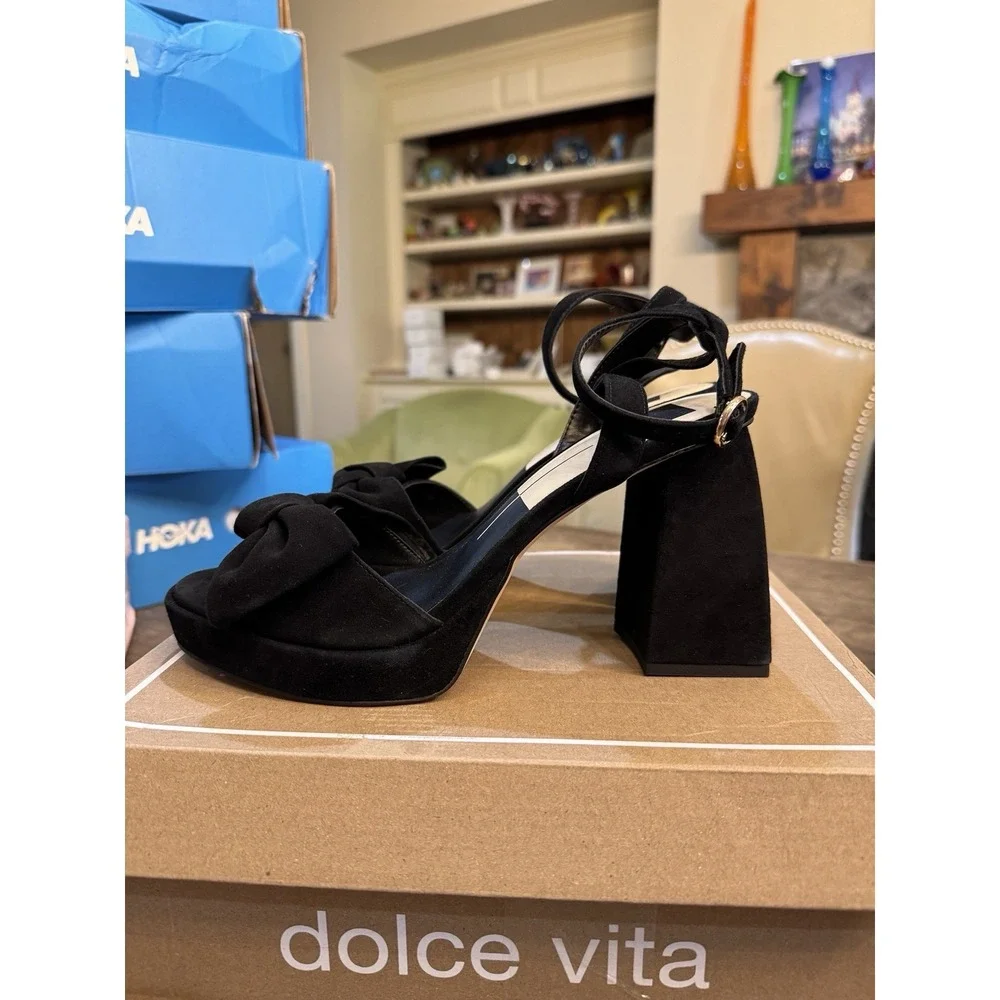 Dolce Vita Women's Pacie Sandal Suede Size‎ 9 Black Bow Peep Toe